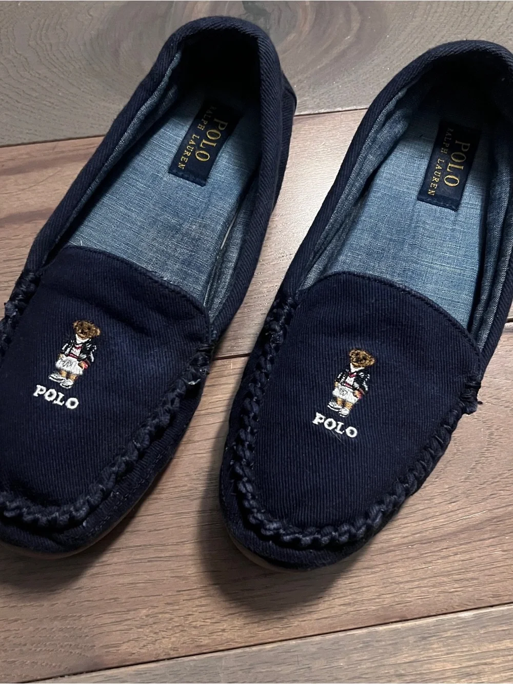 Polo by Ralph Lauren Declan Navy Embroidered Polo Bear Moccasin Loafers